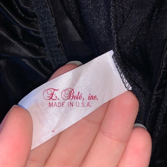 Emil Bole Vintage Black Satin and Lace Plunging Bust High Cut Sexy Teddy Large - Picture 4 of 7